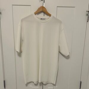 Zara Men's Cream Ribbed Short Sleeve Tee